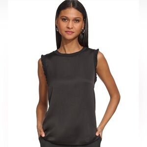 Karl Lagerfeld mixed media ruffle sweater top